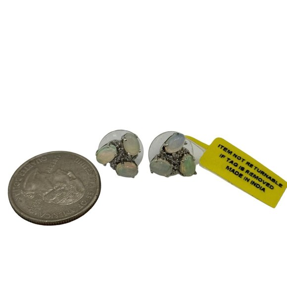 NWT Chuck Clemency Sterling Silver 3 Opal Clear Topaz Stud Earrings Designer - Picture 9 of 11